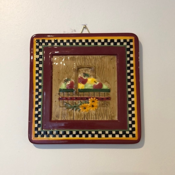 🎄Vintage  Debbie Mumm fruit trivet wall plaque square 6” EUC - Picture 1 of 6